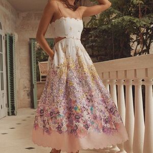 Zimmermann Jude Floral Scalloped Midi Dress